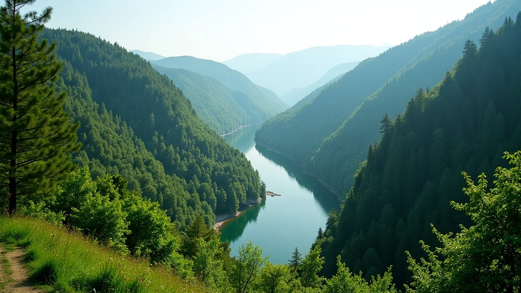 Scenic viewpoint along the Neris valley with forest and water